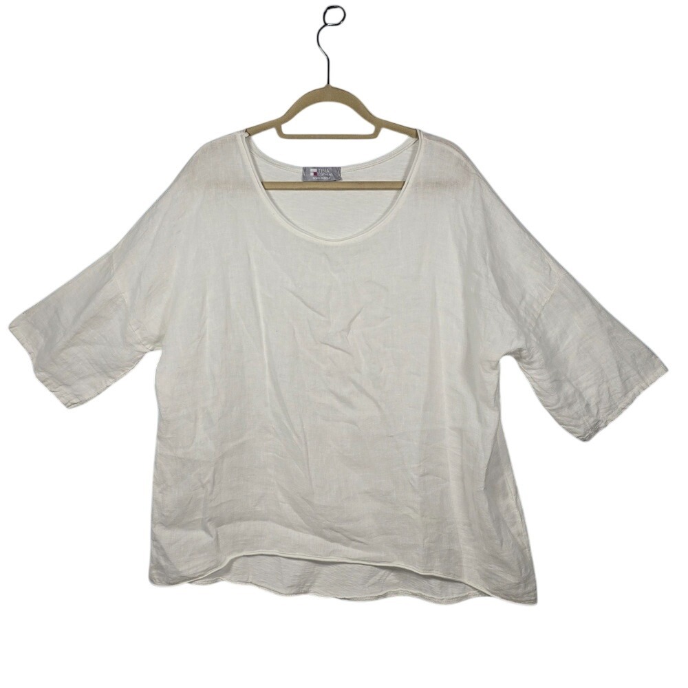 Tina Stephens Italy‎ Top Woman O/S Cotton Linen Oversized Boxy Fit Short Sleeve